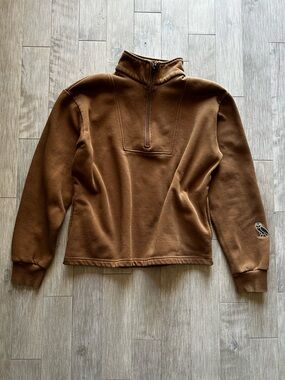 OVO Casual Tan Zip-Up Chocolate Brown Sweater Size Large‎
